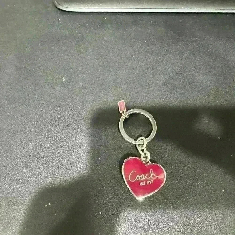 Rare COACH Enamel Red Heart Locket Silver Purse Charm Keychain Fob